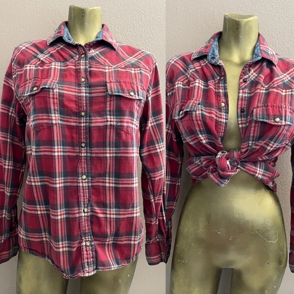 JACHS GIRLFRIEND Bea SNAP Button Western Plaid FLANNEL Shirt Small - Picture 10 of 11